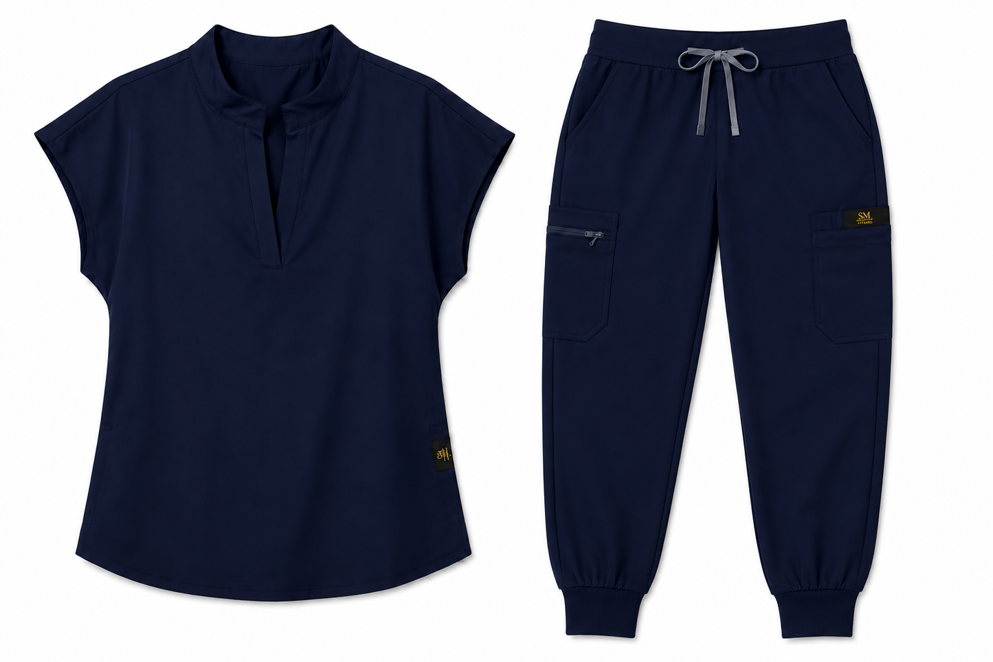 Women's Scrub Set in Navy - flat lay top and pants