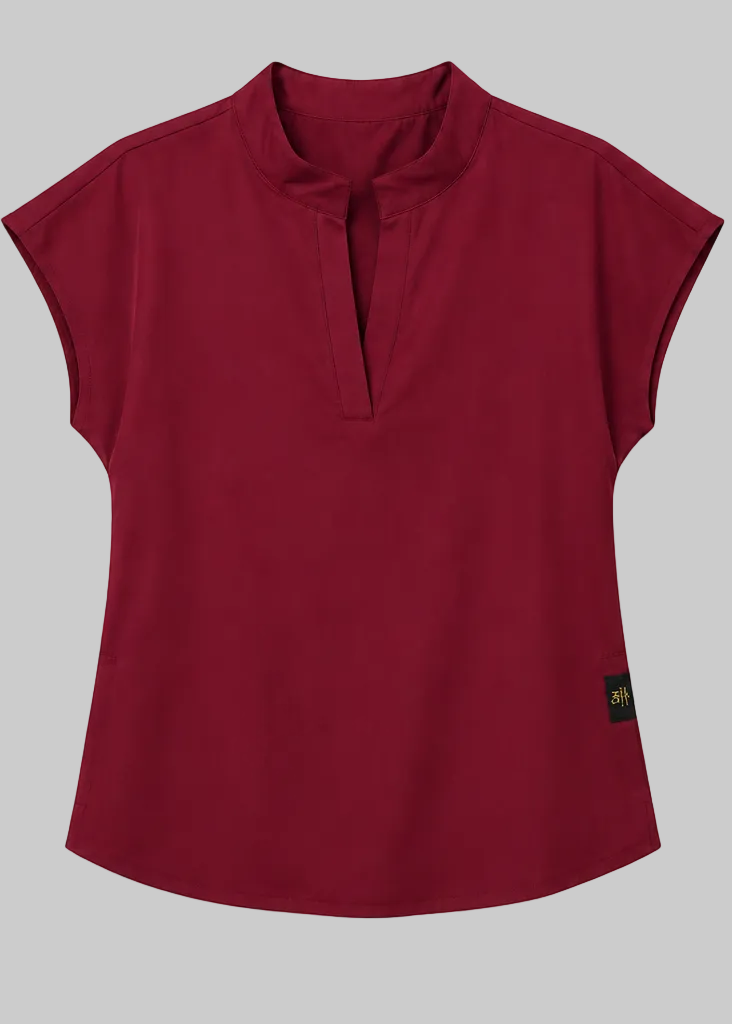 Women's Scrub Set in Burgundy - flat lay top and pants
