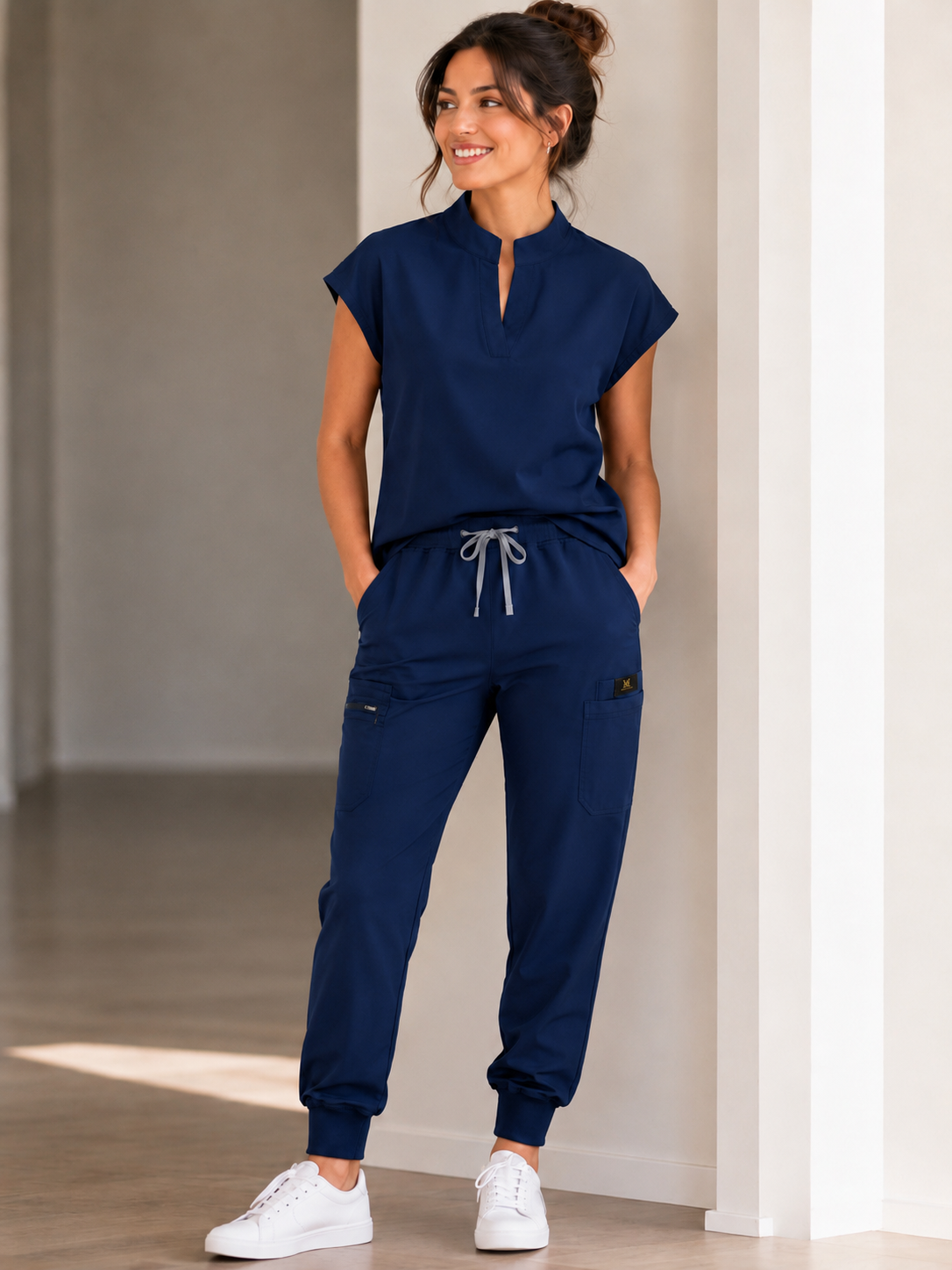 Women's Scrub Set in Navy - on model front view